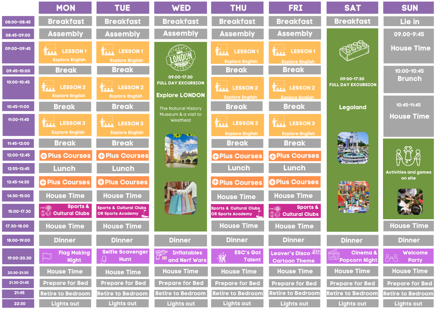 Sample Timetable of WSE Oxford Summer School programme