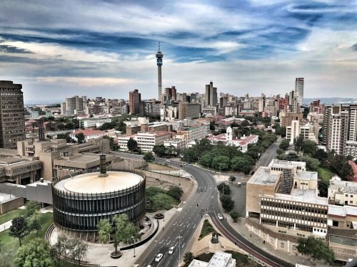 Breathtaking top view of Johannesburg, South Africa, highlighting the city's vibrant urban landscape and unique architecture.