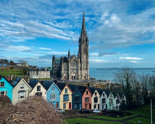 Charming image of colorful old houses in Ireland, reflecting the unique and vibrant architectural character of the region.