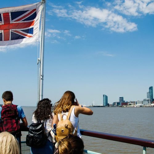 Students from Liverpool School of English in Liverpool Pier.